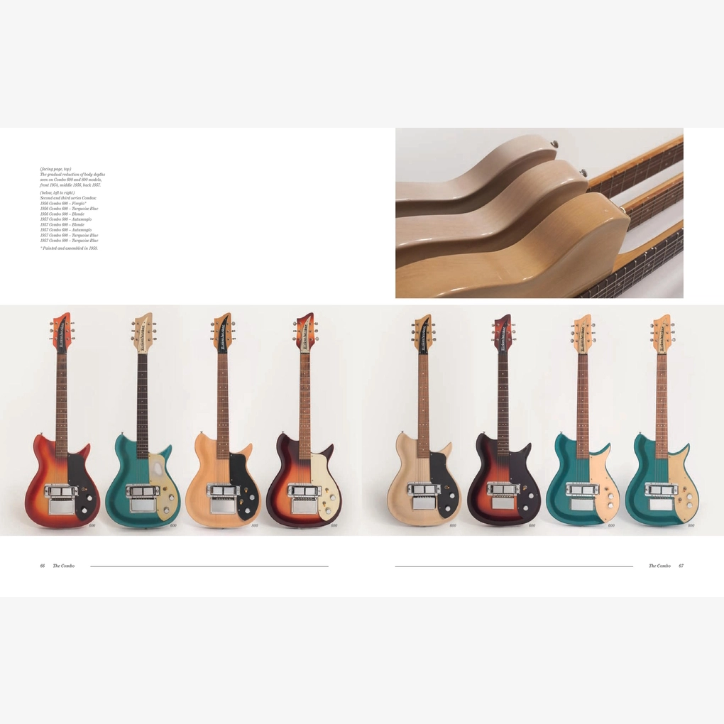 An interior spread featuring photography of guitars.